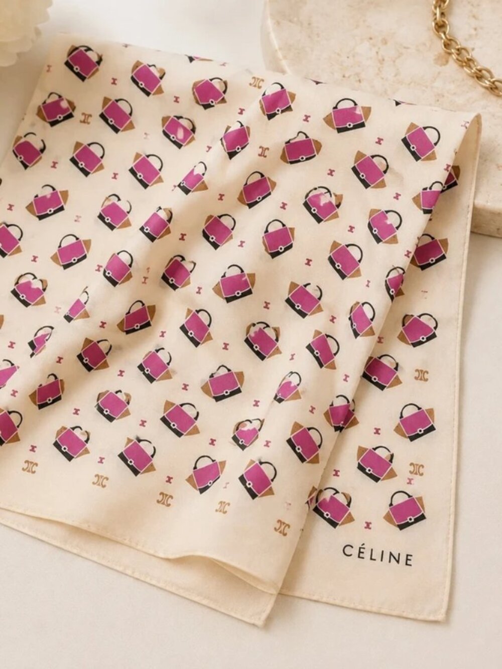 Vintage Celine Handbag Print Cotton Scarf